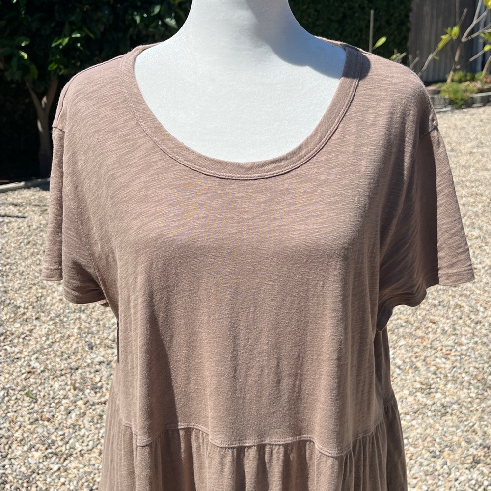 Sundance dylan Taupe Tiered Scoop-Neck Midi 100% Cotton Size L - Picture 2 of 8